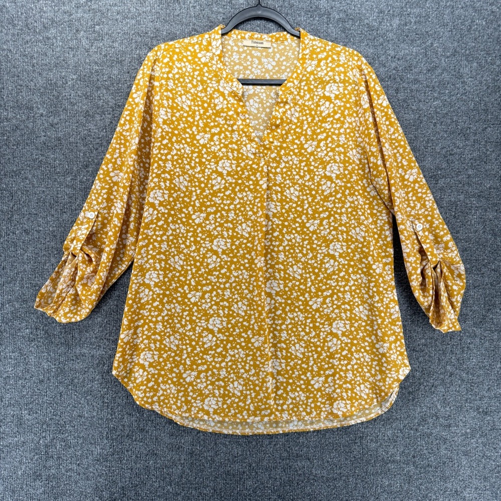 Timeson Blouse Top Womens L Floral V-Neck Popover Peasant Cottage Boho Western